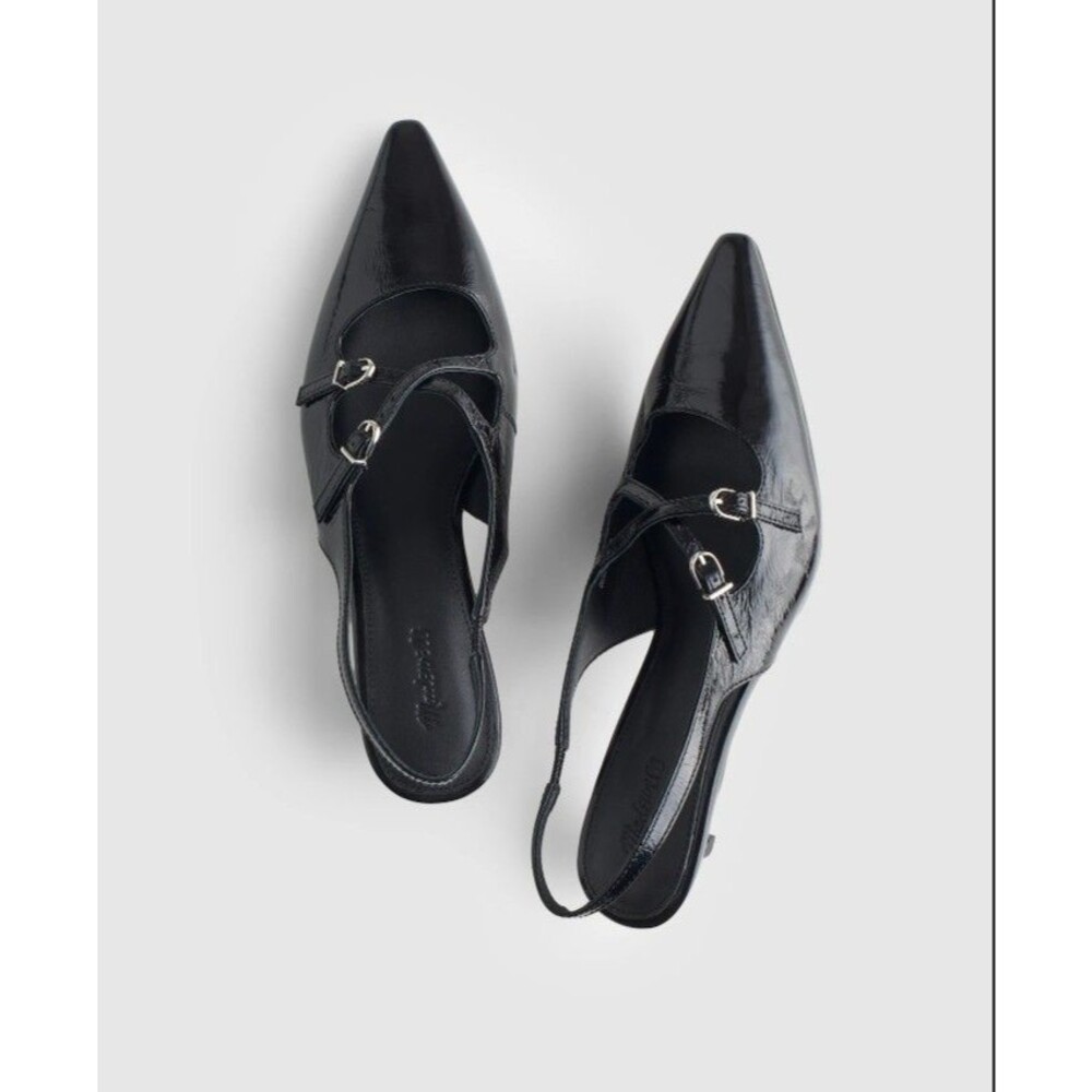 NEW Madewell The Emilie Slingback Pump Kitten Heel Criss Cross Black Size 7.5